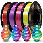 YOUSU 4x250g Tri-Color Silk PLA Filament 1.75mm, Shiny Silk 3D Printer Filament Bundle,Tri Color Change PLA Like Rainbow, Fit Most FDM 3D Printer, Multicolor Filament, PLA Pack 4x250g.