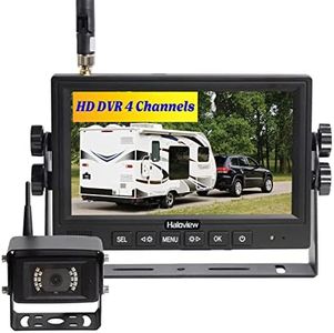 Haloview MC7108 7'' 720P HD Digital Wireless Rear View Camera System 7'' LCD Reversing Monitor and IP69K Waterproof Backup Camera Built in DVR Kit For Truck/Trailer/Bus/RV/Pickups/Camper/Van/Farm Mach