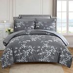 LXWORX Comforter Set Queen Size - 7 Pieces Bed in a Bag, Bamboo Leaves Bedding Set, Soft Lightweight Microfiber Grey Comforter Sets with Sheets and Pillows (Grey,Queen)