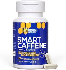 NATURAL STACKS Smart l-theanine Caffeine pills 60ct - 200mg L-Theanine + 100mg Caffeine - Instant Energy and Focus for Life School & Work - No Jitters and No Crash