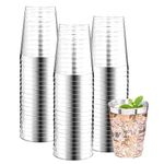 DaYammi 10 Oz Transparent Plastic Cups, 200 Pack, BPA Free, Disposable Wine Glasses, Fancy Party Cups, Wedding Tumblers, Silver Rimmed