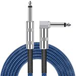 JOLGOO 1/4 Inch Cable Guitar Cable 3 M Straight to Right Angle 1/4 Inch 6.35mm Plug Bass Keyboard Instrument Cable Blue and Black Tweed Cloth Jacket, Electric Mandolin, pro Audio