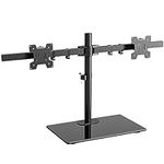 WALI Free Standing Dual Monitor Stand, Height Adjustable Monitor Mount with Glass Base, Fits LCD LED Flat Curved Screen up to 27 inch, 22lbs, with Grommet Base (GMF002)