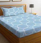 NHD HOME Premium Cotton Flat Double Bedsheets with 2 King Size Pillow Covers | Double Bed Breathable | Wrinklefree | Ultrasoft 220 TC Supersoft | 90x90 Inches, Pastel Blue & White