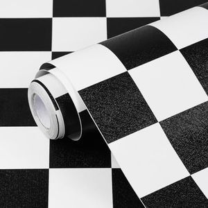 Qianglive Black and White Contact Paper Mosaic Checkered Peel and Stick Wallpaper 17.3"x1200" Lattice Self Adhesive Waterproof Vinyl Roll for Bathroom Kitchen Backsplash Cabinets Shelf Liners Drawers