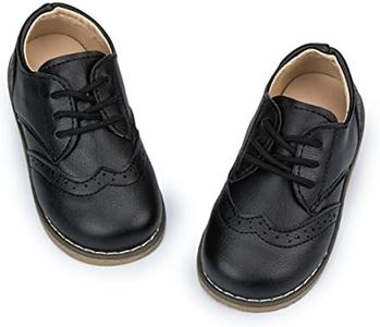 Meckior Toddler Boys Girls Black Dress Shoes Little Kid Oxford Shoes Wedding Church Dress Shoes PU Leather Lace Up School Uniform Loafer Flats