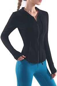 Flygo Women's Full Zip Slim Workout Jacket Long Sleeve Athletic Yoga Jacket(Black-XS)