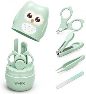 YIVEKO Baby Nail Kit, 4-in-1 Baby Nail Care Set with Cute Case, Baby Nail Clippers, Scissors, Nail File & Tweezers, Baby Manicure Kit and Pedicure kit for Newborn, Infant, Toddler, Kids-Owl Green