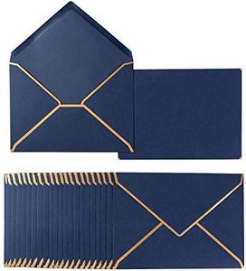 50 Pack A7 Envelopes 5 x 7 Card Envelopes Self-Adhesive V Flap Envelopes with Gold Border for Office, Wedding Gift Cards, Invitations, Graduation, Baby Shower, Parties (Navy Blue)