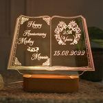 Artistic Gifts Wood 3D Illusion Personalized Led Table Lamp For Couples|Customized Name Night Lamp For Wedding Marriage Anniversary|Return Couple Gift For Friend,Parents,Wife,Husband. Design 8,White