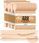 Disposable Wooden Cutlery – 220 Pack Biodegradable Utensils - Eco Friendly Compostable Utensils