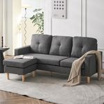 ModernLuxe 3 Seater Sofa, Modern Fabric Corner Sofa with Removable Solid Wood Footrest, Multi-functional L-shaped Sofa Couch, Upholstered Sectional Sofa Settee for Living Room, Bedroom, Office, Grey