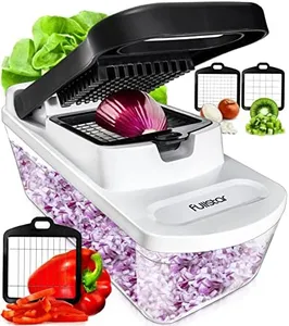 Fullstar Chopper Vegetable Cutter Mandoline Slicer for Kitchen with Handle - Veggie Chopper with Container and Lid, Food Chopper Salad Chopper Vegetable Chopper, Onion and Cheese Slicer (3 in 1)