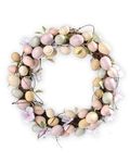 WDS WONDROUS Colorful Easter Egg Wreath, 13Inch Artificial Easter Wreaths for Front Door, Hanging Spring Wreath with Pastel Easter Eggs, Green Leaves and Flowers for Wall Window Party Decor