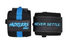 Hustlers Only Weightlifting Wrist Wraps for Wrist Support to Reduce the Wrist Pain 18 Inch Wrist Straps for Powerlifting, Strength Training, and Gym Training Ideal for Men and Women (Black/Blue)