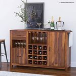 Reliable Furniture Wooden Bar Cabinet for Home | Solid Wood Bar Cabinet with Wine Storage Rack with 2 Drawer, Door Cabinet & Glass Holder | Sheesham, Natural Honey