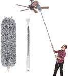 Microfiber Duster with Extension Pole(Stainless Steel), Extra Long 100 inches, with Bendable Head, Extendable Duster for Cleaning High Ceiling Fan, Interior Roof, Cobweb, Gap Dust- Wet or Dry Use