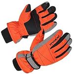 XTACER Kids Ski Snow Gloves Snowboard Winter Warm Cold Weather Gloves for Boys Girls Children (Orange, Medium (Fit 8-10 Years))