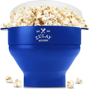 Zulay Microwave Popcorn Popper - BPA-Free Silicone Popcorn Popper Microwave Popcorn Bowl - Collapsible Microwave Popcorn Maker - Family Movie Night Supplies - Blue