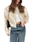 Baonmy Womens Cropped Bomber Jacket Button Down Varsity Jackets Y2k Jacket Shackets Fall Fashion Jackets Outfits with Pockets