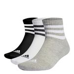adidas Unisex 3-Stripes Cushioned Sportswear Mid-Cut Socks 3 Pairs, Medium Grey Heather / White / Black, 6.5-8