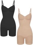 EUYZOU Shapewear Bodysuit for Women Tummy Control Seamless Sculpting Body Shaper Top, Black/Skin 2pk, Medium-Large