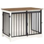 Hzuaneri Dog Crate Furniture, 81 cm Double Door Dog Crate with Barn Door, Indoor Kennel, End Side Table Wooden Animal Crates for Small Medium Dogs, Anti-Chew Anti-Escape, White Brown DFC83614B