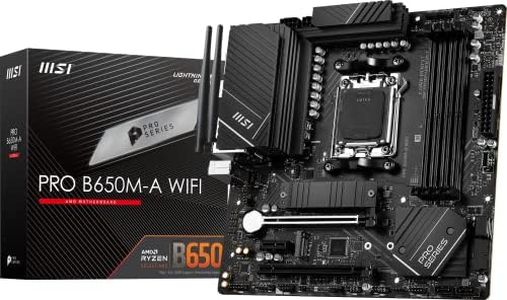 MSI PRO B650M-A WiFi ProSeries Motherboard (AMD Ryzen 9000/8000/7000 Series Processors, AM5, DDR5, PCIe 4.0, M.2, SATA 6Gb/s, USB 3.2 Gen 2, HDMI/DP, Wi-Fi 6E, Bluetooth 5.3, 2.5Gbps LAN, mATX)