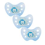 Dentistar® Night Silicone Soother Set of 3 - Size 1 for 0-6 Months - Silicone Soother with Dental Step - Blue with Lion Motif - Glow in The Dark - BPA Free Baby Accessories - Made in Germany