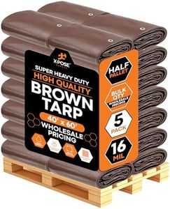 Super Heavy Duty Brown Poly Tarp 40' x 60' - Bulk Half Pallet (5 Pack) Thick Waterproof, UV Blocking Protective Cover - 16 Mil Thick Polyethylene - by Xpose Safety
