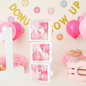 DAWNTREES First Birthday Decorations For Boy Or Girl, 3 Pcs ONE Balloon Boxes For 1st Birthday, Baby Clear Blocks Party Decor…