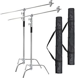 EACHSHOT C Stand 2 Packs with Bags Metal Max 10.8ft/330cm with 3.48ft/106cm Holding Arm 2 Pieces Grip Head for Godox AD400 Pro AD600 Pro AD600BM Aputure 120D 300D II for Photography Studio Video