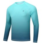 Men's Long Sleeve Swim Shirts Rashguard UPF 50+ UV Sun Protection Shirt Athletic Workout Running Hiking T-Shirt Swimwear, Aquamarine Gradient Berlin Blue, L