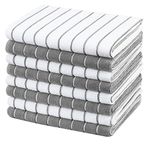 gryeer Microfibre Tea Towels - Pack of 8 (Stripe Designed Grey and White Colours) - Soft, Super Absorbent and Lint Free Kitchen Towels, 45 x 65 cm