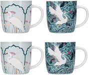 Kitchencraft Oriental Exotic Crane Set 4 Stoneware Barrel Coffee Mugs,Green,425ml