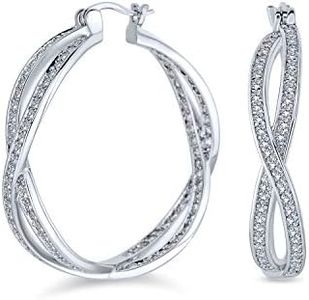 Cubic Zirconia Pave CZ Eternity Figure Eight Love Knot Large Infinity Hoop Earrings For Women Girlfriend Silver Plated 1.5 Diameter