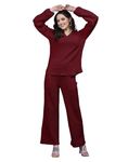 SIRIL Women's Co-Ord Set Lycra Top and Trouser Pant Set |Two Piece Co-ord Set | Casual Co-ord Set (603CTK10939-L_Maroon)