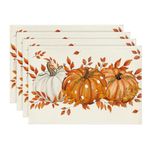 Artoid Mode Polka Dot Pumpkins Leaves Autumn Placemats Set of 4, 30 x 45cm Fall Table Mats for Party Kitchen Dining Decoration