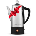 Elite Gourmet EC140 Electric 6-Cup Coffee Percolator with Keep Warm, Clear Brew Progress Knob Cool-Touch Handle Cord-less Serve, Stainless Steel