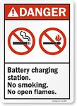 SmartSign"Danger: Battery Charging Station No Smoking" with Graphic, Vinyl Label, 14" X 10"