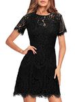 MSLG Little Black Dress Lace Floral for Women Vintage Special Occasions Juniors Teen Chic Short Sleeves V-Back A line Wedding Cocktail Dresses 910 Black M