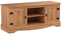 Amazon Basics Corona TV Cabinet, 2 Door 1 Shelf, Solid Pine Wood, Brown, 40 cm D x 120 cm W x 51 cm H (Previously Movian brand)