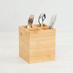 Home Centre Orion-Edulis Beige Solid Bamboo Cutlery Holder - 15x15x18cm