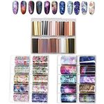 30 Colors Nail Foil Transfer Sticker, Kalolary Big Size Holographic Flower Starry Sky Metallic Nail Art Stickers Tips Wraps Foil Transfer Adhesive Glitters DIY Nail Decoration(10 rolls each box.)