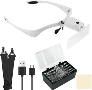 Beileshi Headband Magnifying Glasses with Rechargeable LED Lampstents and Headband Interchangeable Magnifier 5 Magnification of Lenses: 1.0X 1.5X 2.0X 2.5X 3.5X