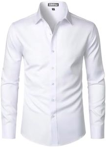 ZEROYAA Men's Long Sleeve Dress Shirt Fitted Wrinkle-Free Casual Business Button Up Shirts, White, Medium