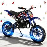 Kids Dirt Bike, 50cc Dirt Bike with Off-Road Tires Dual Disc Brakes Shock Absorption, 2 Stroke Mini Dirt Bikes, Max Speed 40km/H Dirtbike Motocross, Pocket Motorcycle for Kids and Adults (02-Blue)