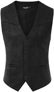 PJ PAUL JONES Mens Faux Suede Leathr Suit Vest Western Cowboy Dress Vests with Pockets, Black, Medium