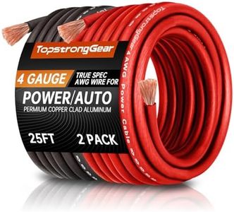 TOPSTRONGGEAR 4 Gauge 25ft Black and 25ft Red Power/Ground Wire True 4 AWG Power Wire-True Spec and Soft Touch Cable (Black&Red) (25FT Red & 25FT Black)