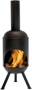 Sunnydaze 5-Foot Black Cold-Rolled Steel Modern Chiminea with Durable Wood Grate - Heat-Resistant Paint Finish